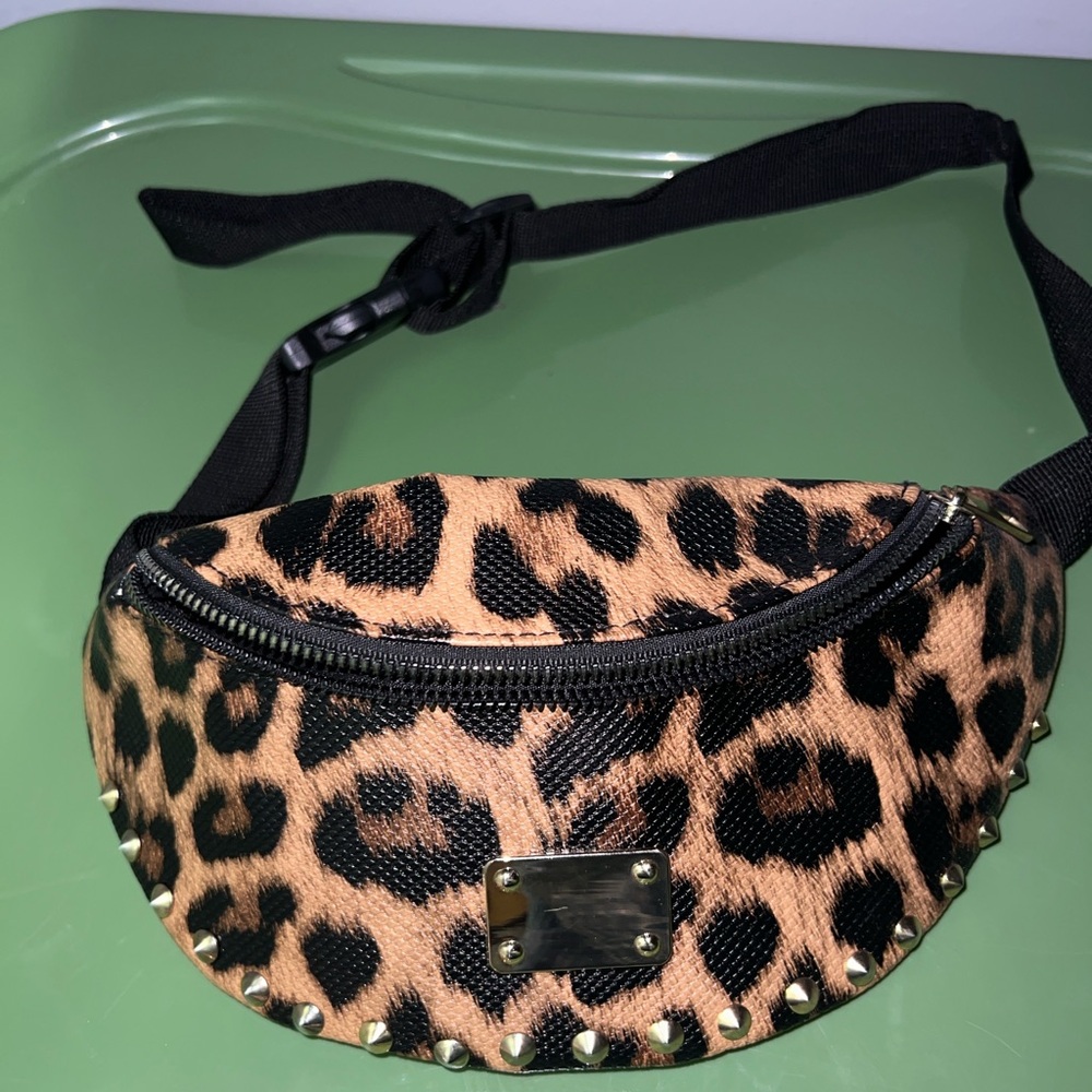 Leopard Print Studded Fanny Pack - Animal Print